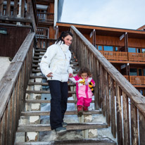 La Plagne - 11-17 March 2013 / Alana and Jess coming out of the hotel