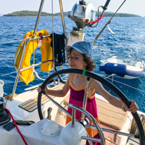 Perigiali - 20 August 2017 / Alana helming the boat